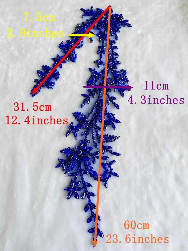 ArtistryXB Handmade Shining Acrylic Rhinestones on lace Applique Sewing Beads Stones Trim Patches Accessories for Wedding Dress 4.3X 23.6inches (Blue) - Image 4